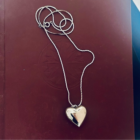 Jewelry - 1.25” Bubble Heart Silver-Tone Pendant & Long 22” Chain Necklace
